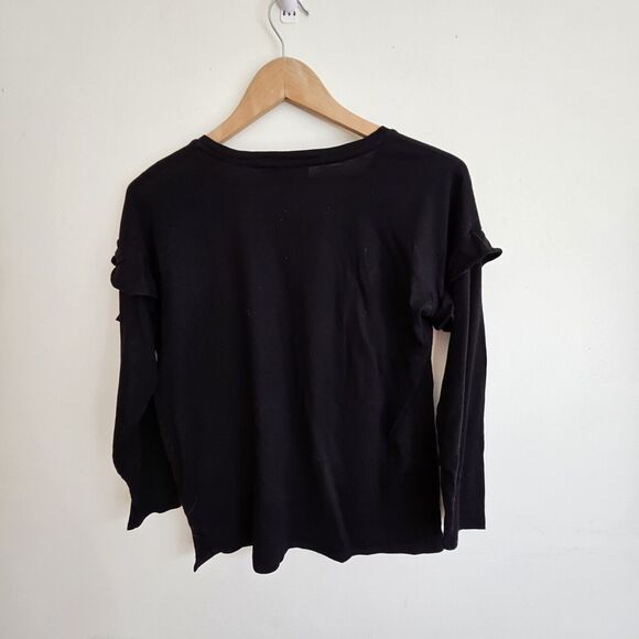 Women's Michael Kors Black Ruffle Long Sleeve Tee,  Size S. Gold Logo - Picture 6 of 7